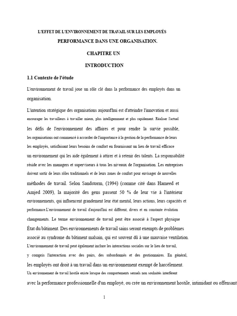Impact de l'environnement de travail sur la performance des employés ...