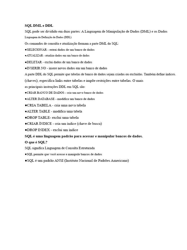 Comandos SQL: DML e DDL Explicados | PDF | SQL | PL/SQL