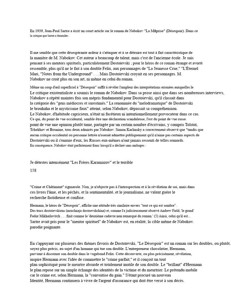 Sartre critique Nabokov et Dostoïevski | PDF | Crime et Châtiment