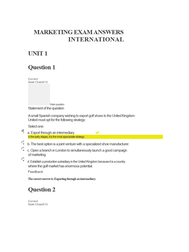 International Marketing Exam Answers | PDF | Exports | Marketing