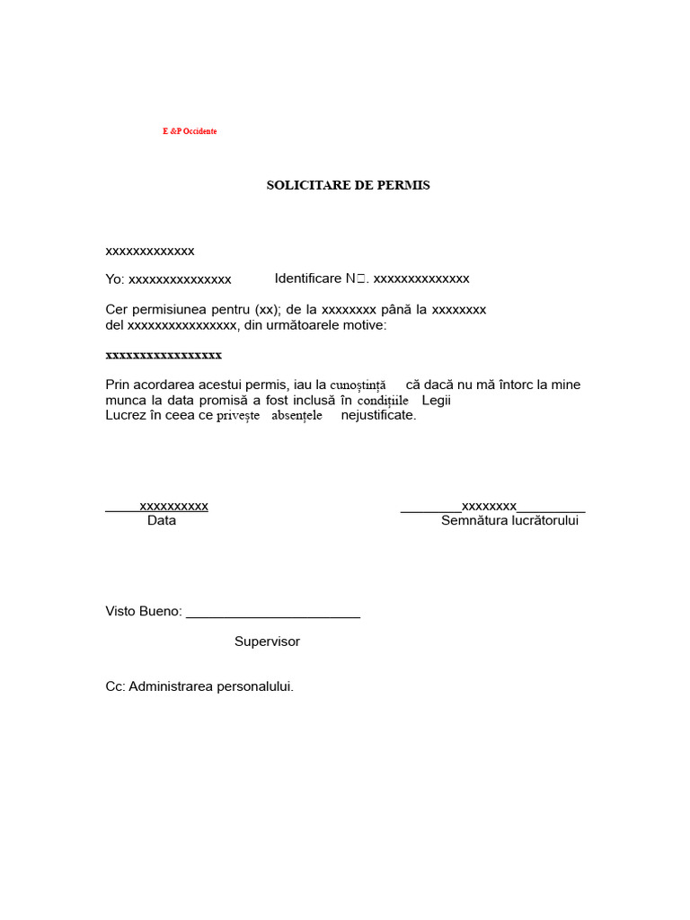 Format Solicitare Autorizatie Munca | PDF