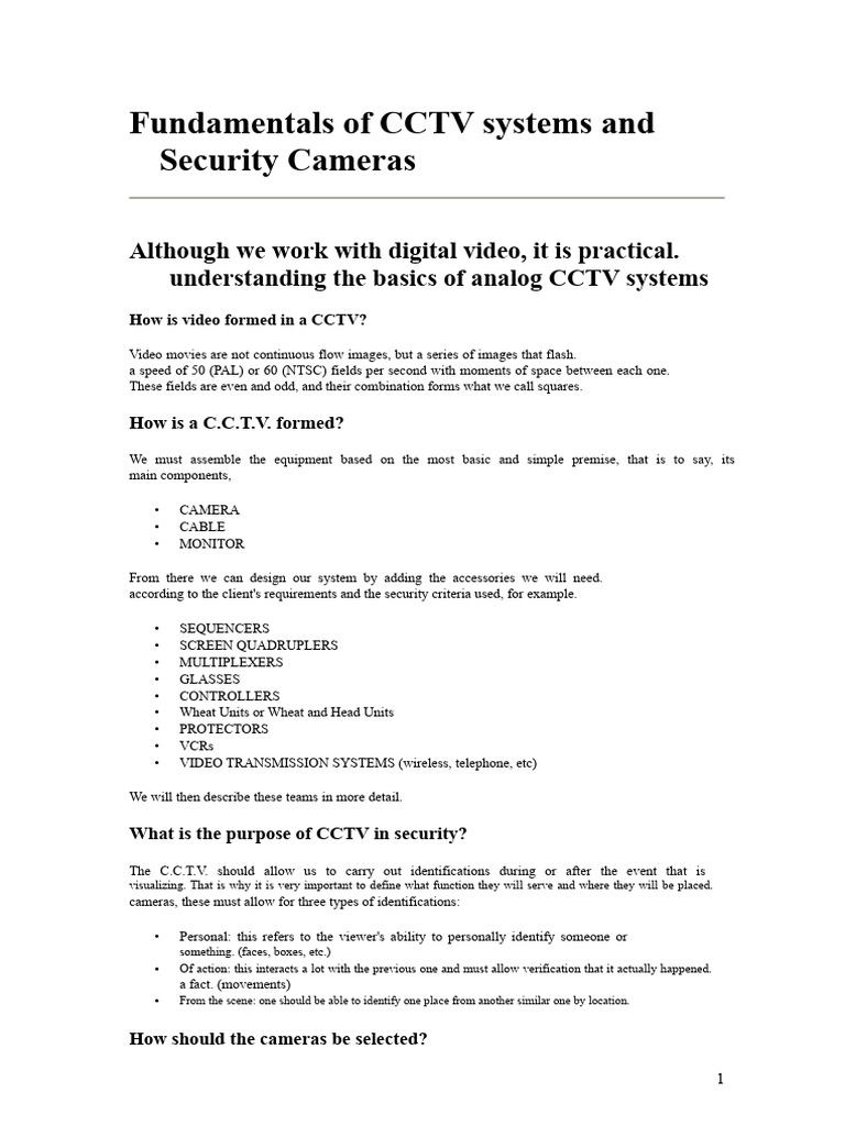 Fundamentals of CCTV Systems and Security Cameras | PDF | Camera Lens ...