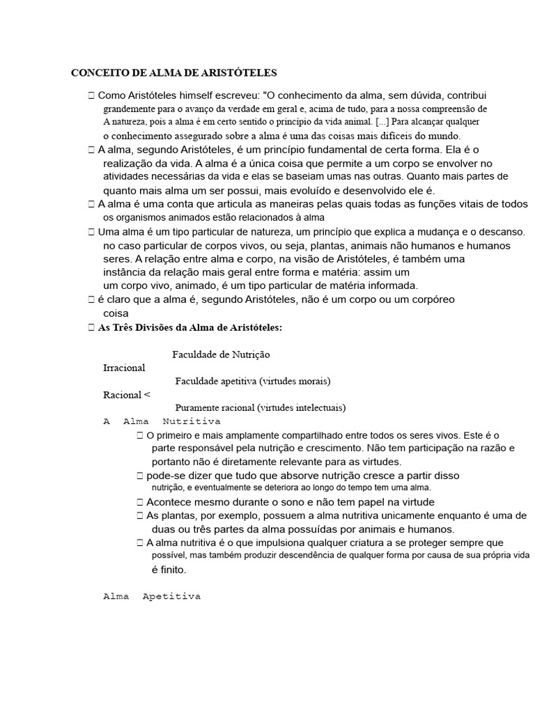 Conceito de Alma de Aristóteles | PDF | Aristóteles | Pensamento