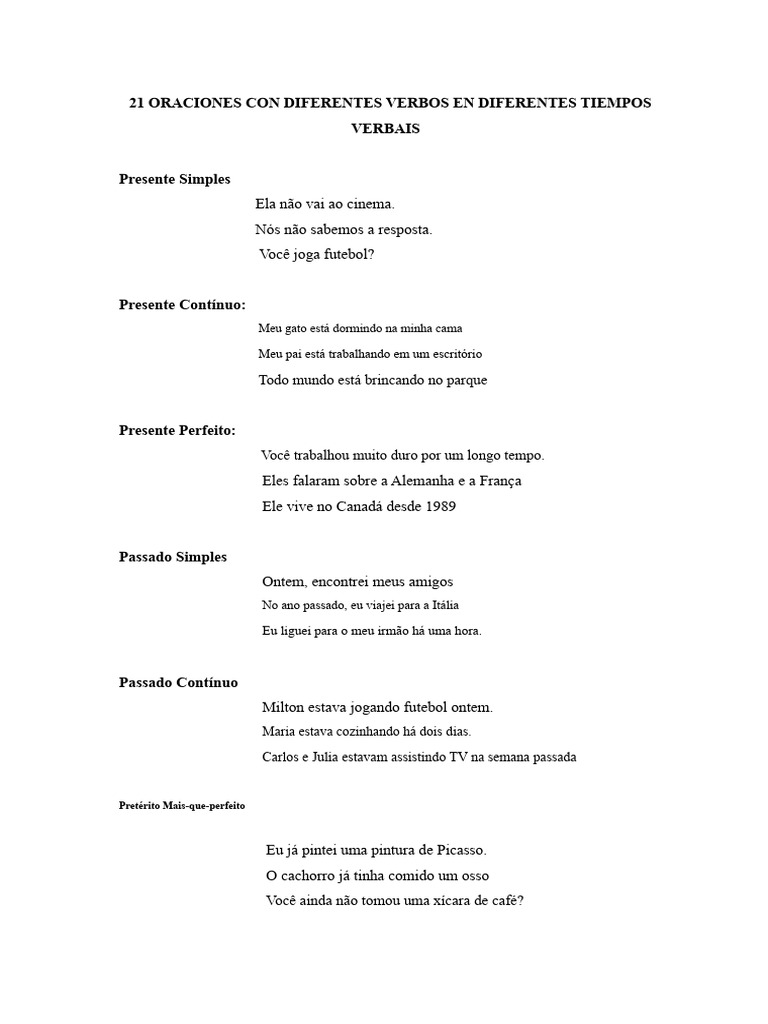 21 Frases com Verbos em Vários Tempos | PDF