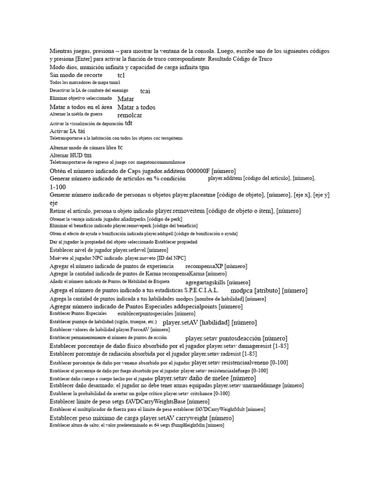 Códigos de trucos para Fallout 3 | PDF