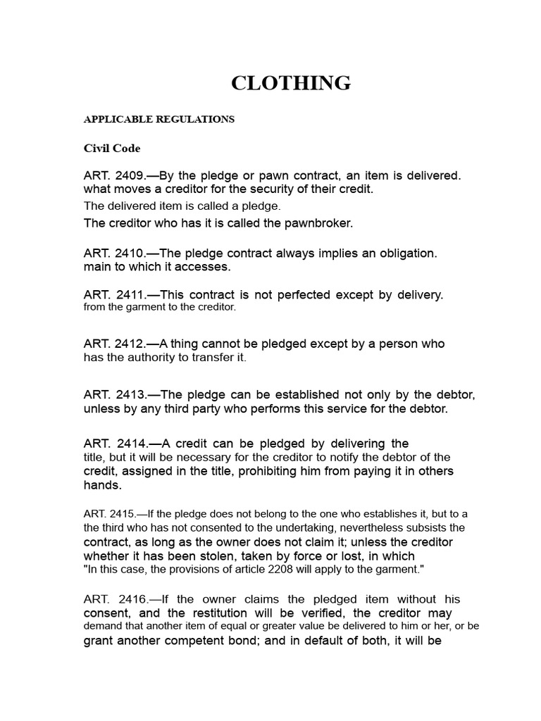 Pledge and Pawn Regulations Overview | PDF | Guarantee | Debt