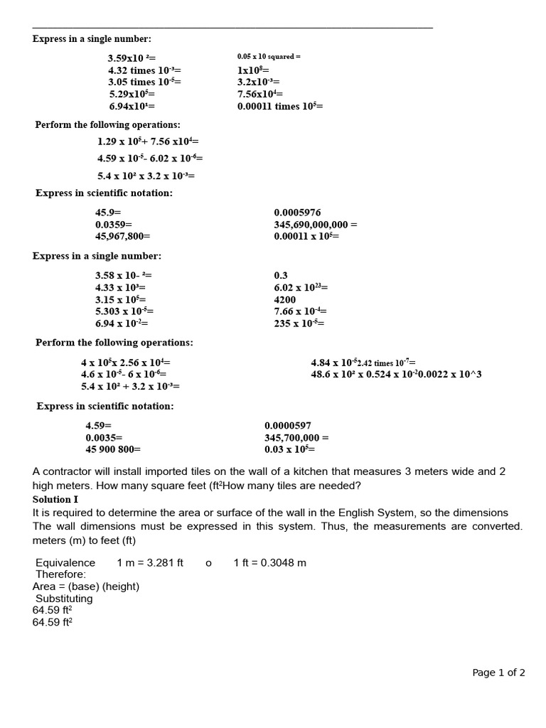 Scientific Notation and Unit Conversions | PDF | Foot (Unit) | Units Of ...