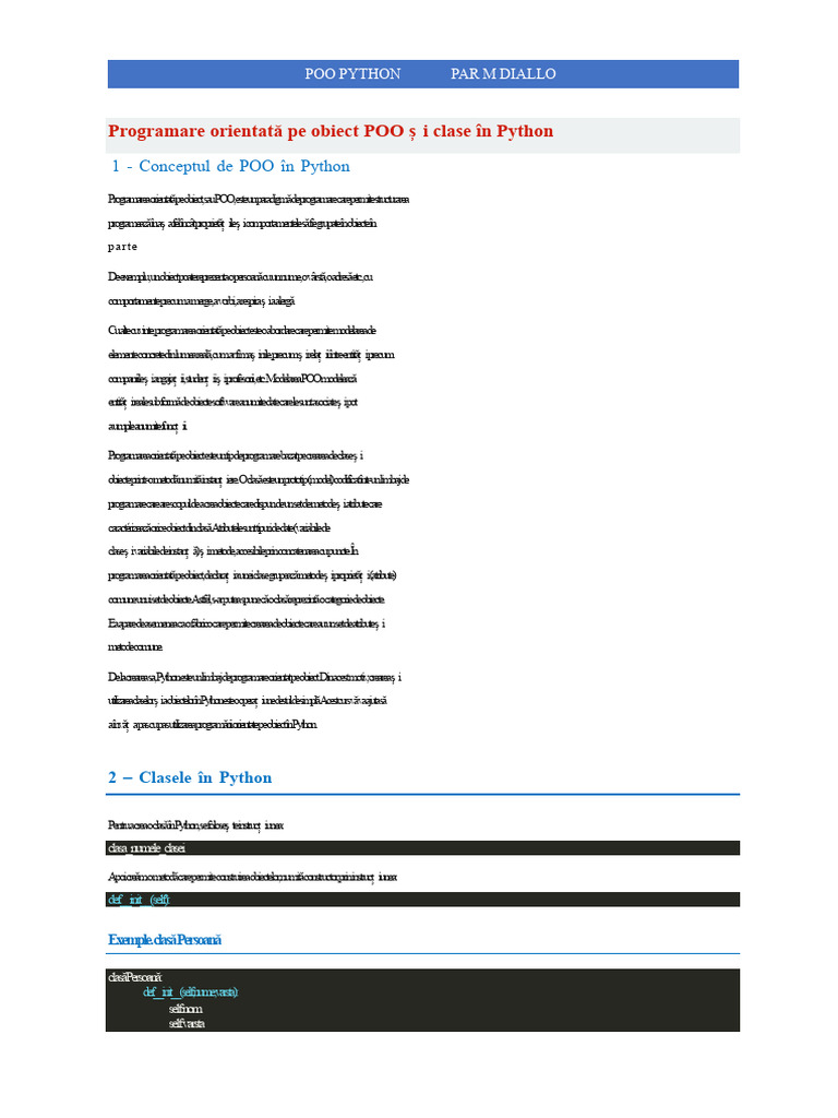 Programare Orientată Pe Obiect POO Și Clase În Python | PDF