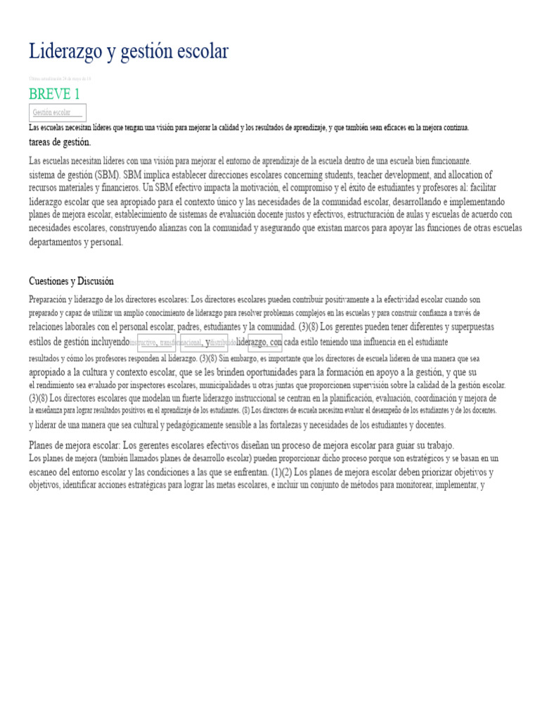 Liderazgo y Gestión Escolar Efectiva | PDF | Evaluación | Maestros