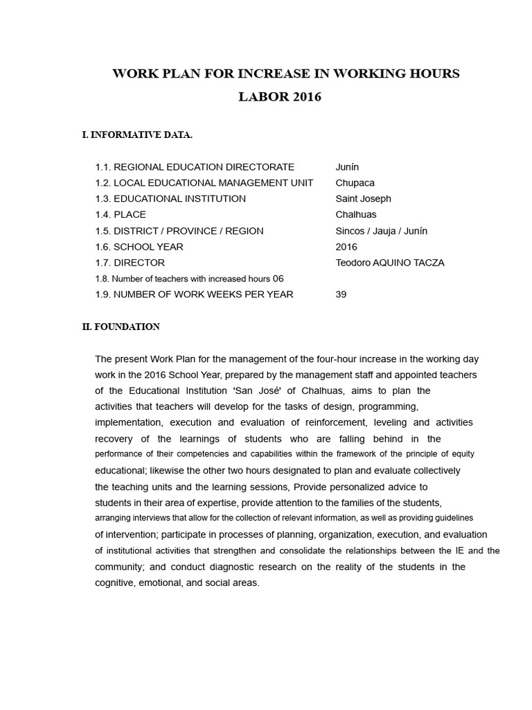 Work Plan for Increased Teaching Hours | PDF | Teachers | Pedagogy