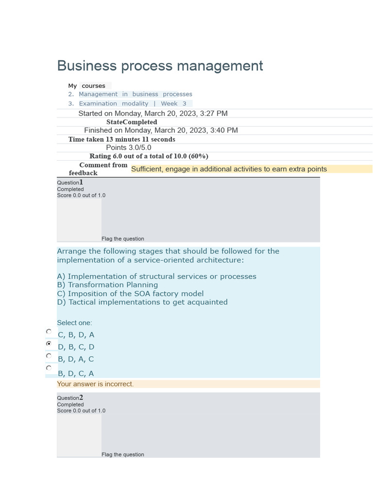 Week 3 Exam Business Process Management | PDF | Business Process ...