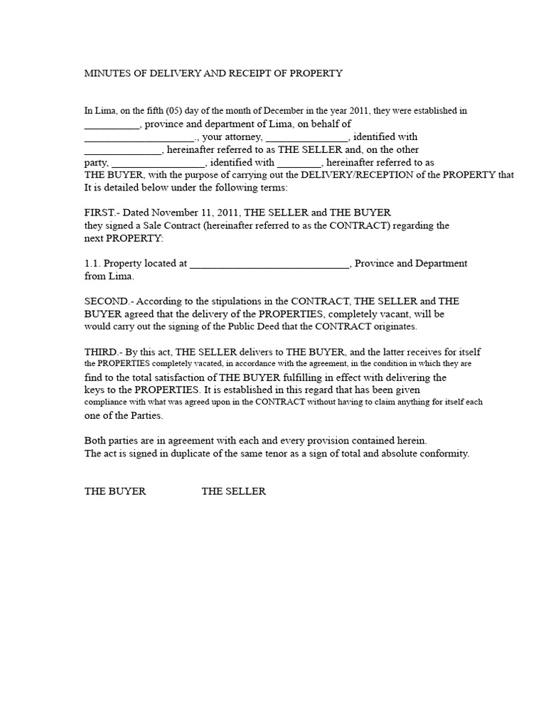 Deed of Delivery and Reception of Property | PDF | Lease | Leasehold Estate