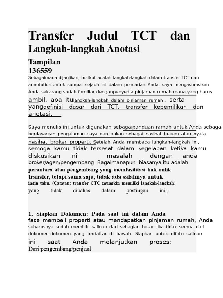 Panduan Transfer TCT Properti Lengkap | PDF