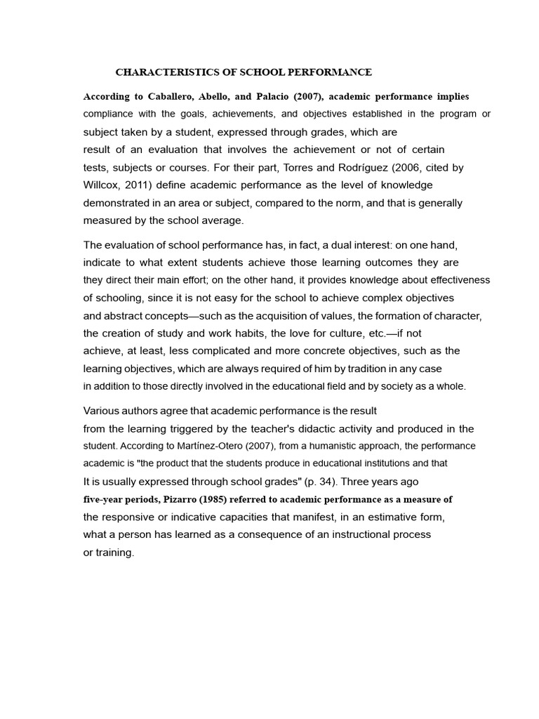 CHARACTERISTICS OF SCHOOL PERFORMANCE | PDF | Learning | Teachers