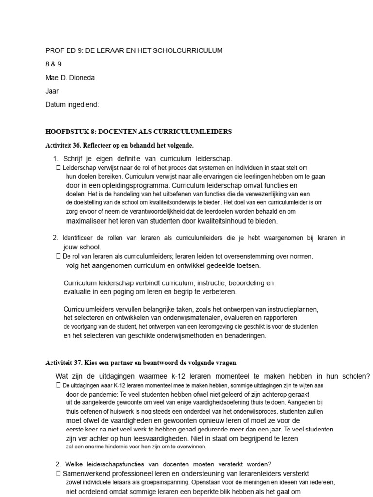 Prof Ed 9 (Hoofdstuk 8&9) | PDF