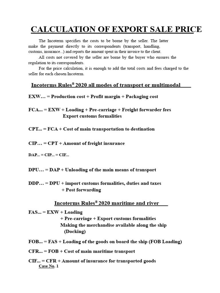 Export Sale Price Calculation Guide | PDF | Freight Transport | Supply ...