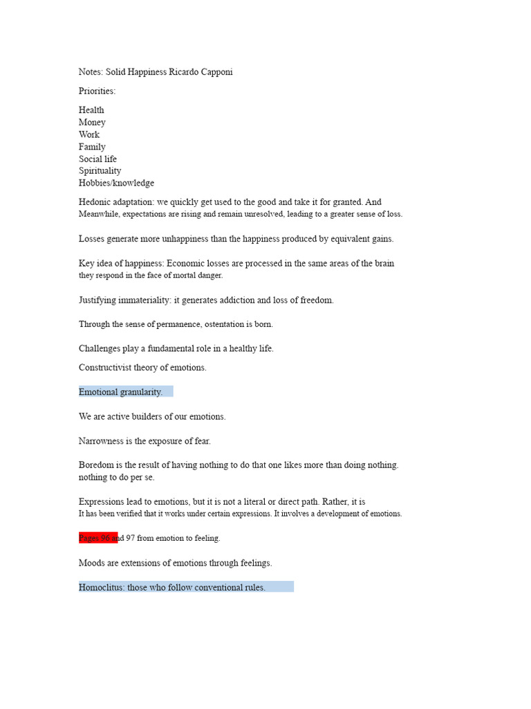 Solid Happiness Notes Ricardo Capponi | PDF | Hedonism | Happiness