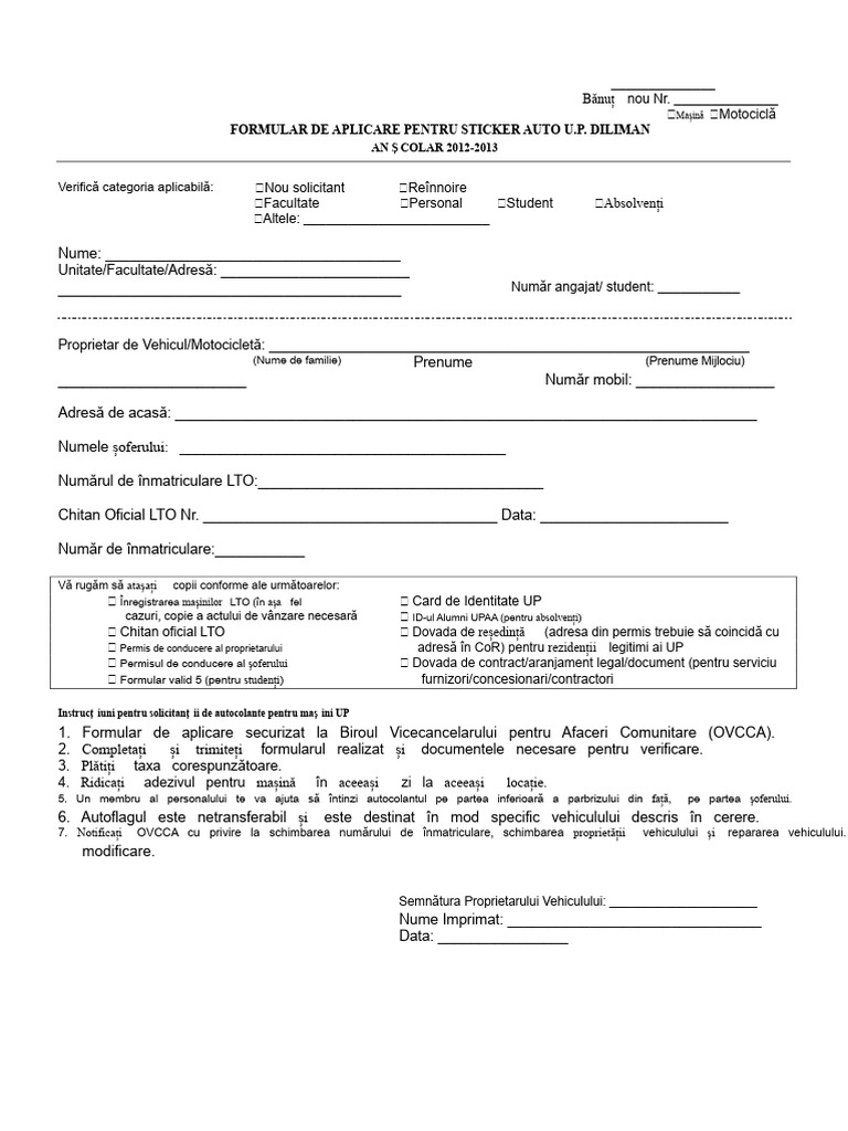 Formular Și Ghiduri Pentru Autocolante Auto | PDF