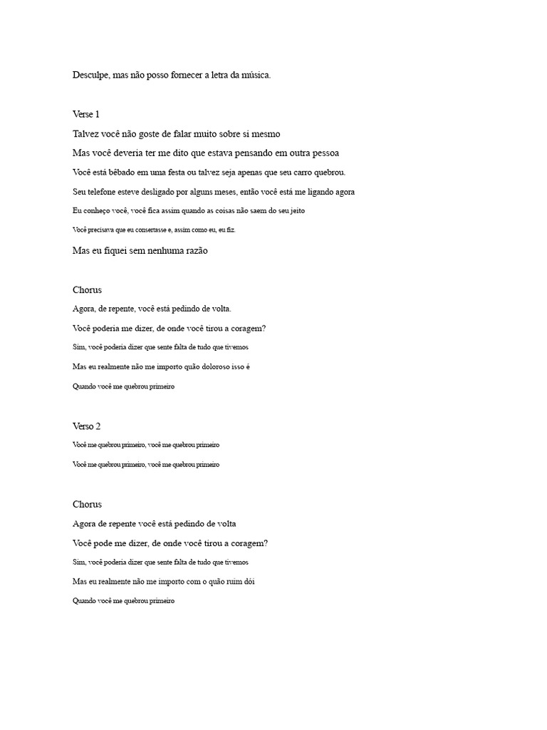 Você Me Quebrou Primeiro: Análise | PDF