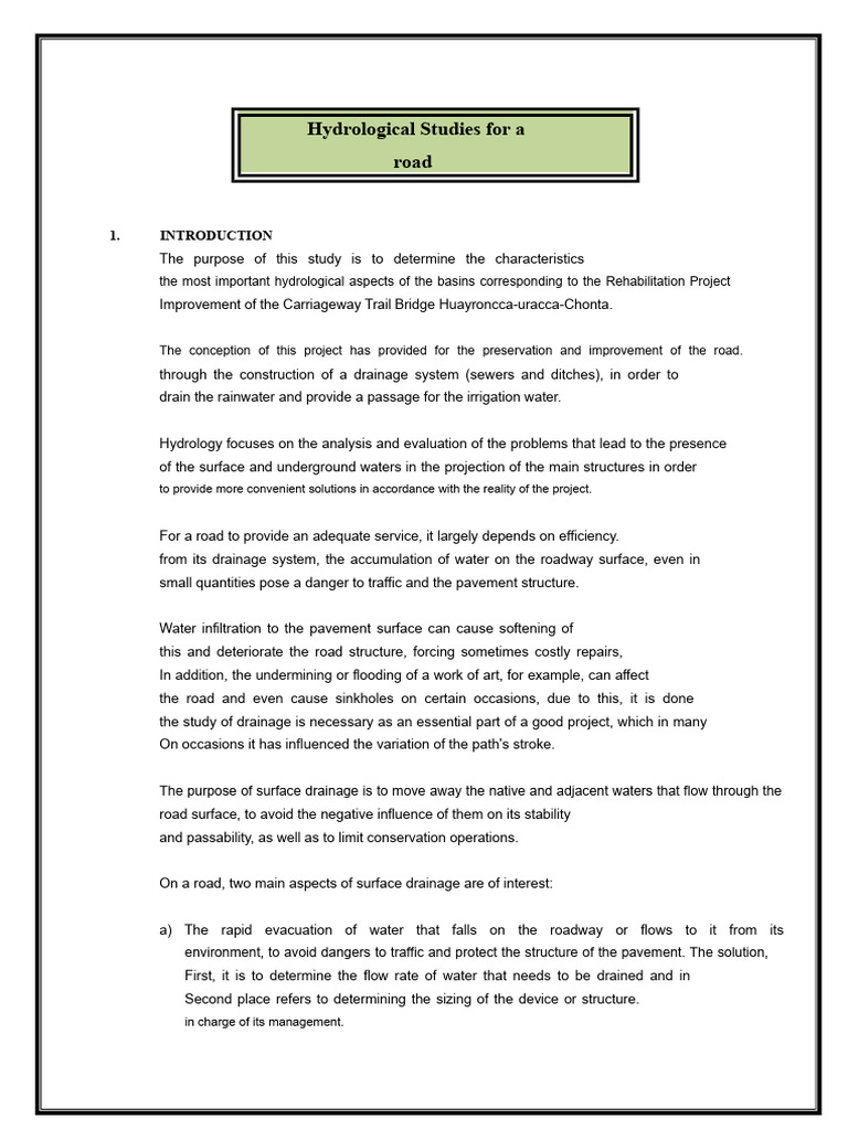 Hydrological Study Road | PDF | Drainage Basin | Hydrology