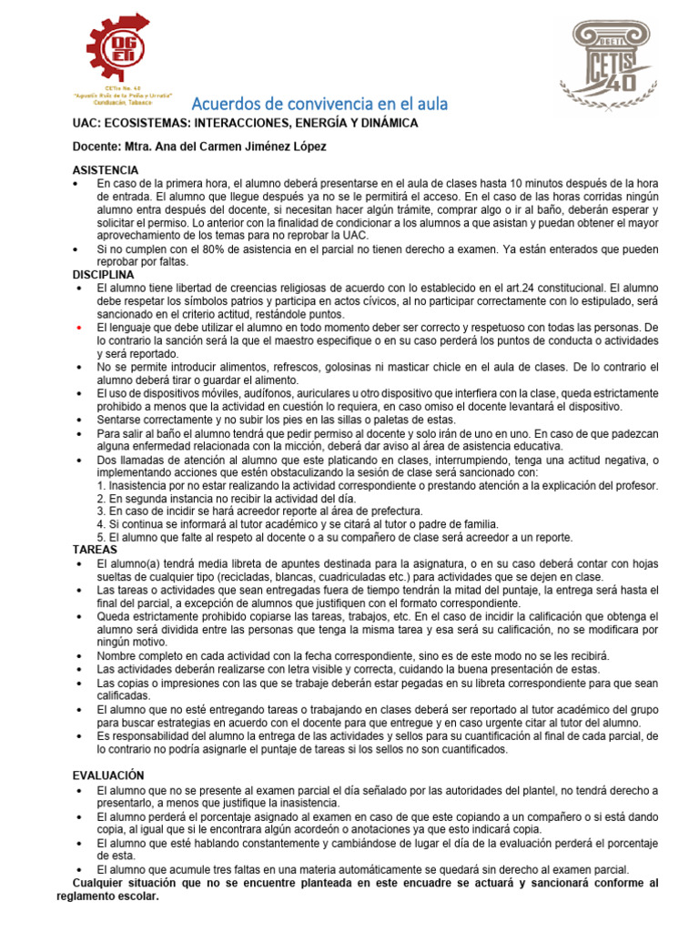 Normas de Convivencia en el Aula | PDF