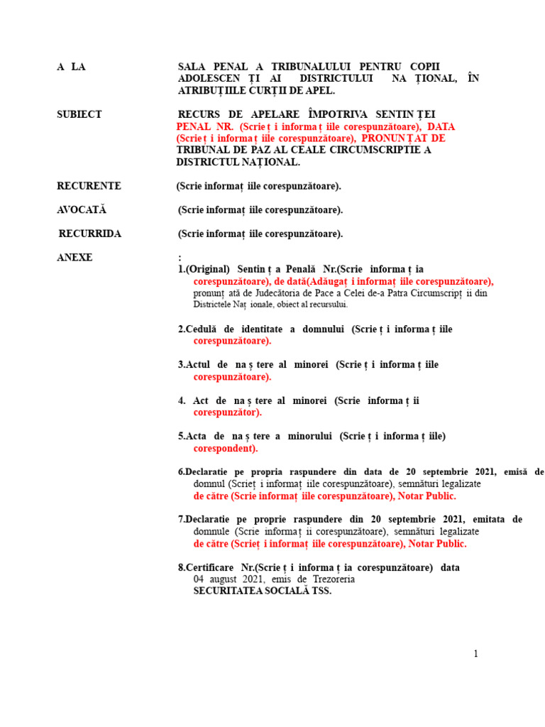Model de Recurs Apel Pentru Pensie | PDF