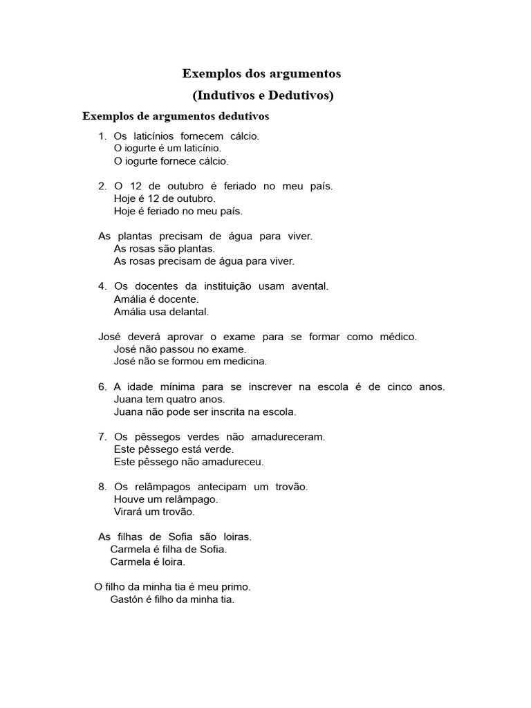 Exemplos dos argumentos | PDF | Argumento | Raciocínio dedutivo