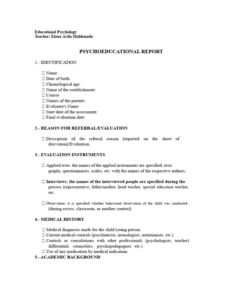Psychoeducational Report Overview | PDF | Educational Psychology | Teachers