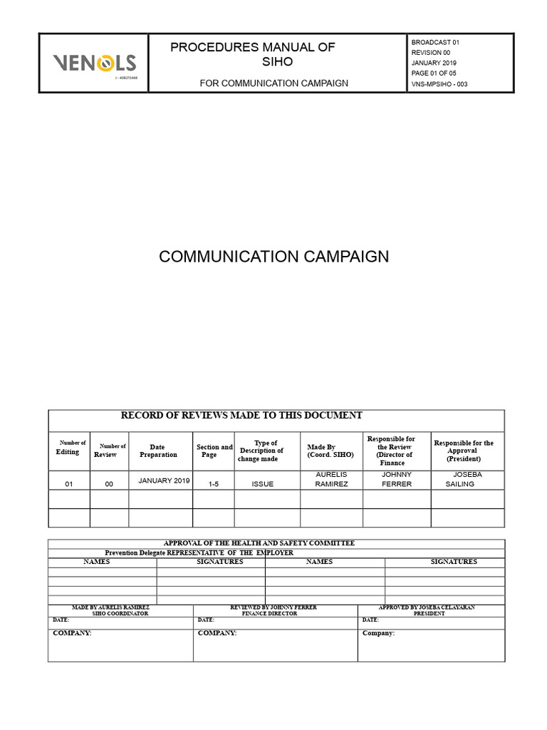 Communication Campaign Procedure | PDF | Occupational Safety And Health