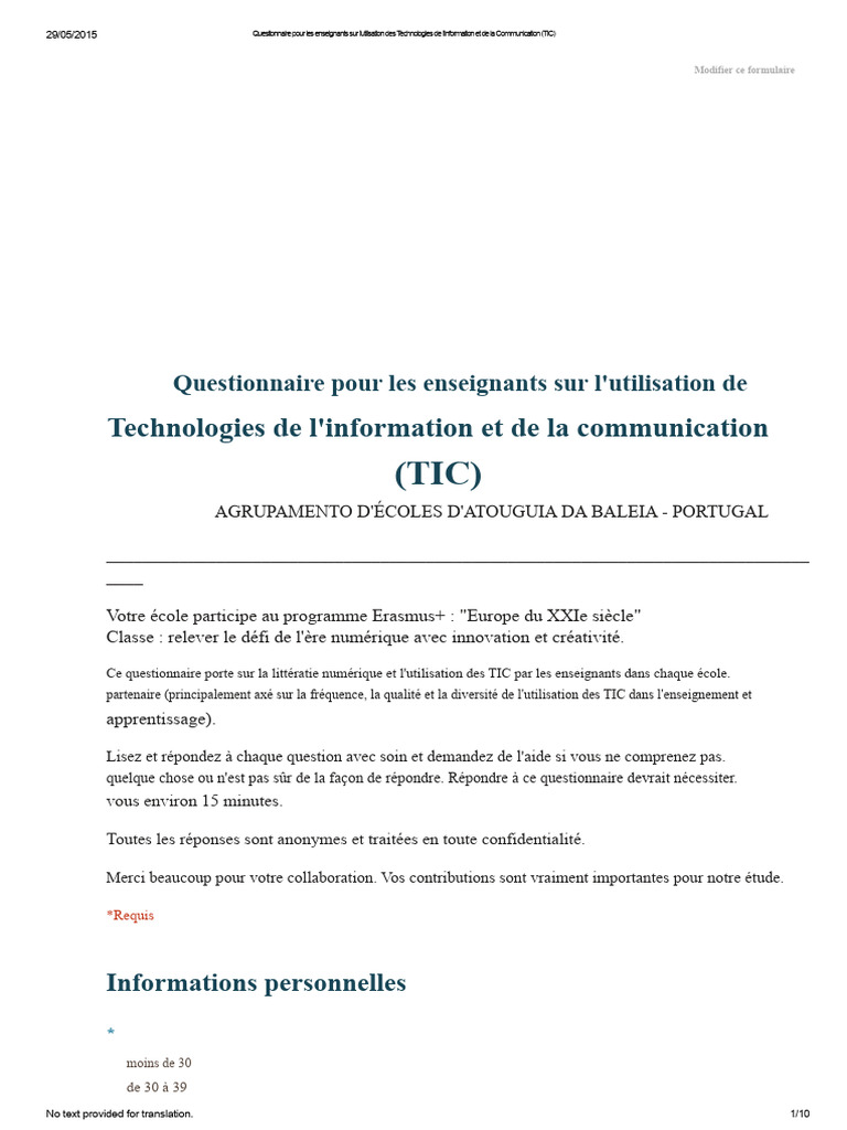 Questionnaire sur l'utilisation des TIC | PDF | Technologies de l ...