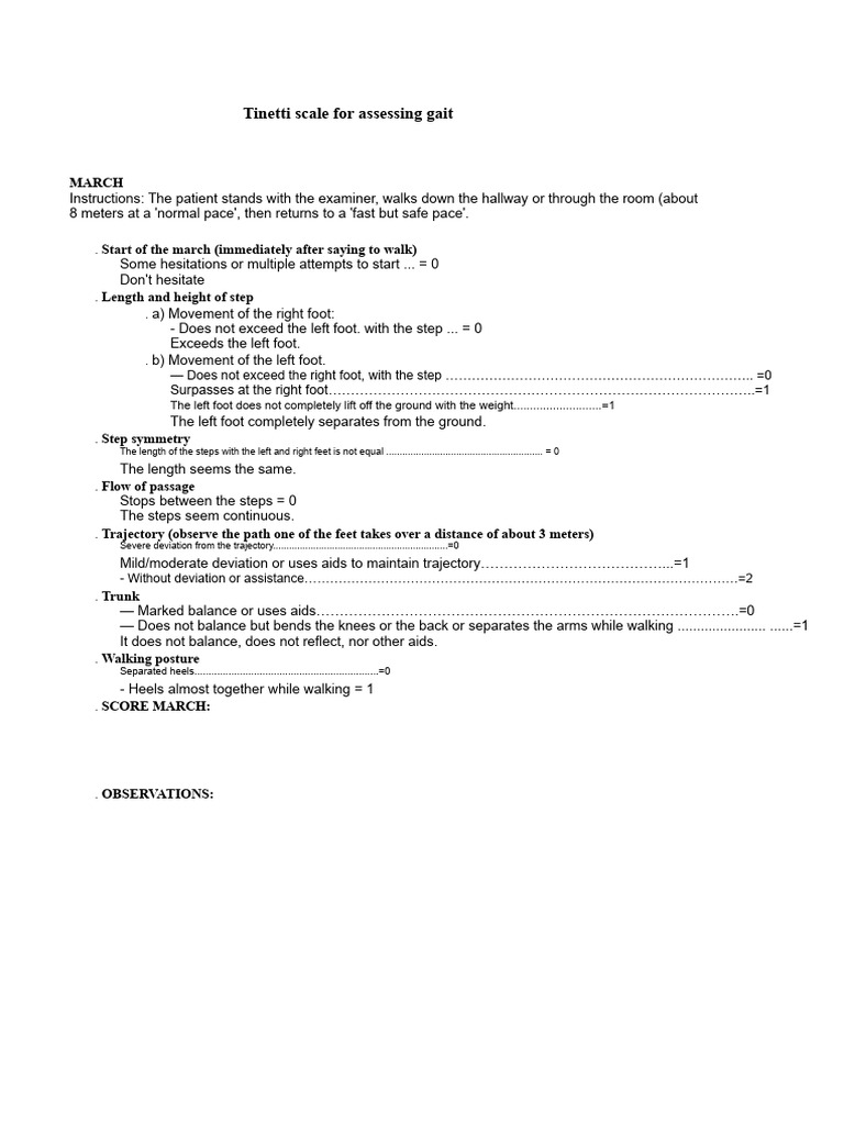 Tinetti Scale for Gait and Balance Assessment | PDF | Balance (Ability)