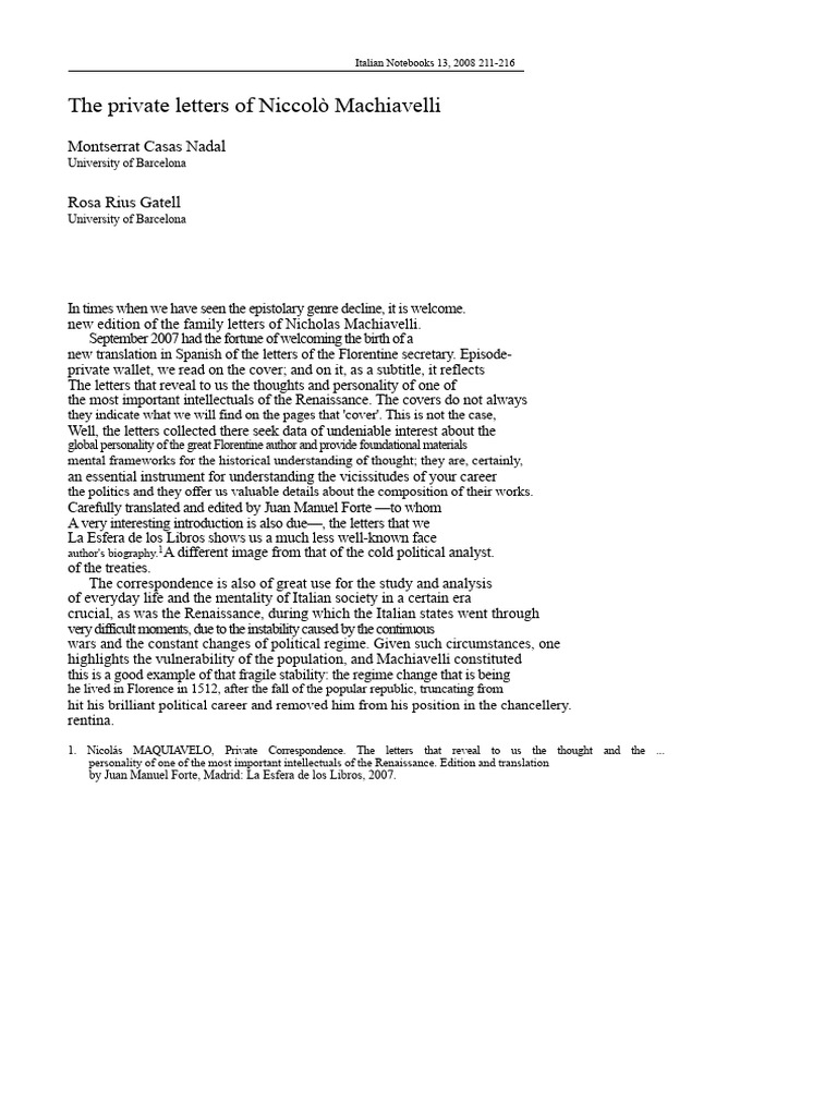 Letters of Nicolas Machiavelli | PDF | Niccolò Machiavelli | The Prince