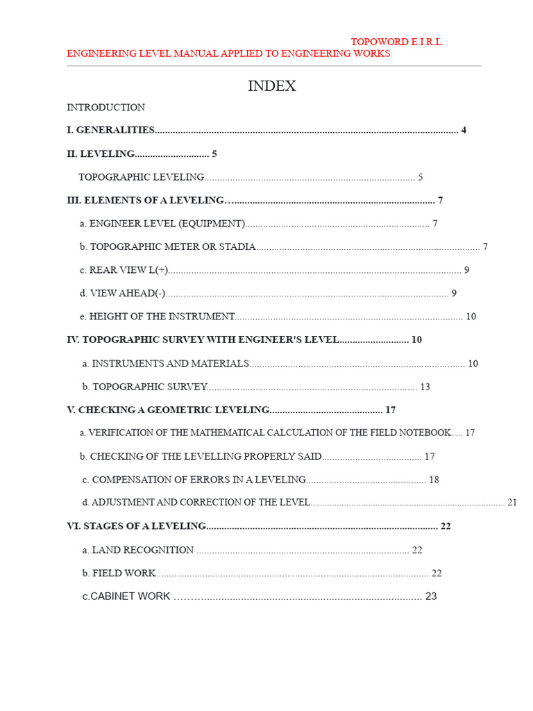Engineer Level Manual for Topography | PDF | Surveying | Topography