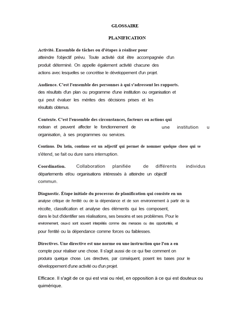 Glossaire de la Planification et Stratégie | PDF | Planification