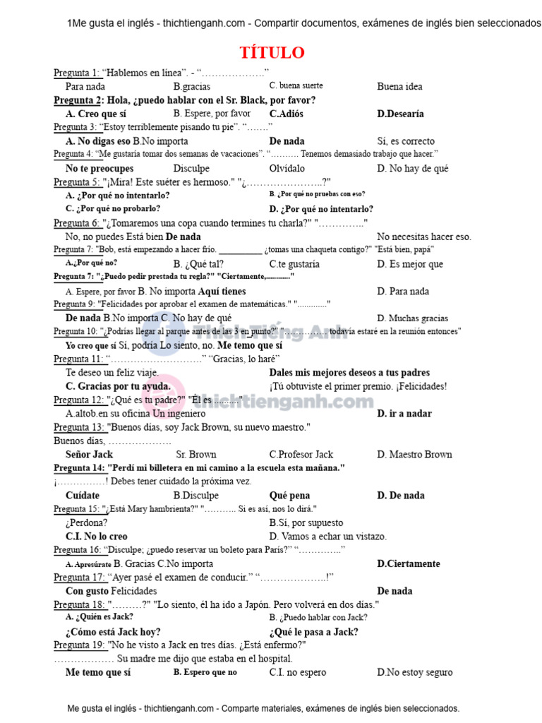 Ejercicios de Conversación en Inglés | PDF | Idiomas del Reino Unido
