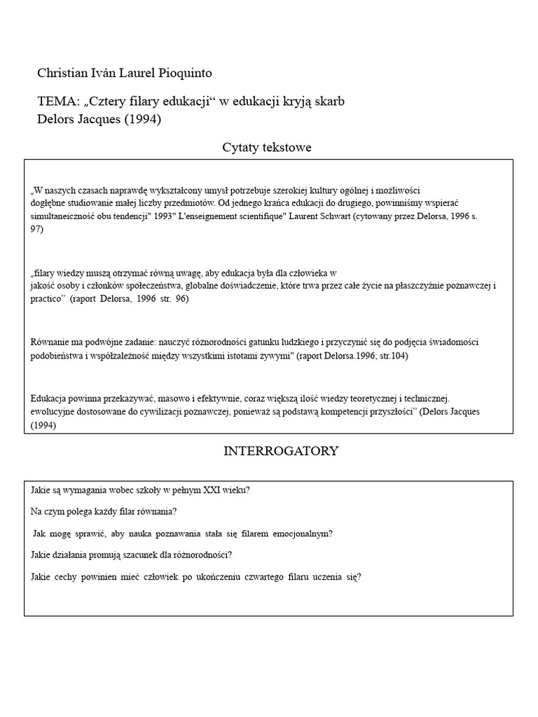 Cztery Filary Edukacji | PDF