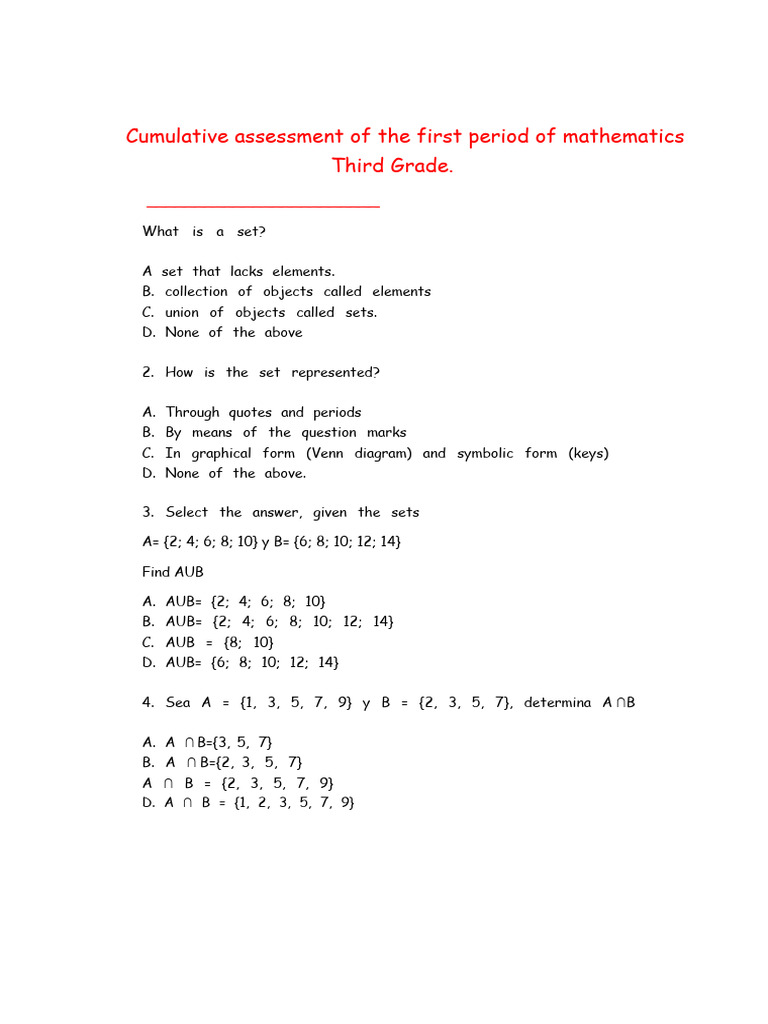 Cumulative Assessment of The First Period of Mathematics For Third ...