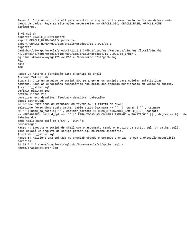 Script Shell para Executar SQL no Oracle | PDF