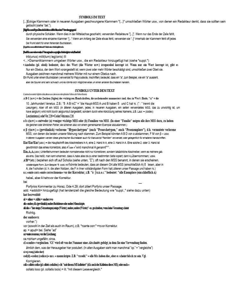 Apparatus Criticus - Symbole Im Text Und Unter Dem Text | PDF