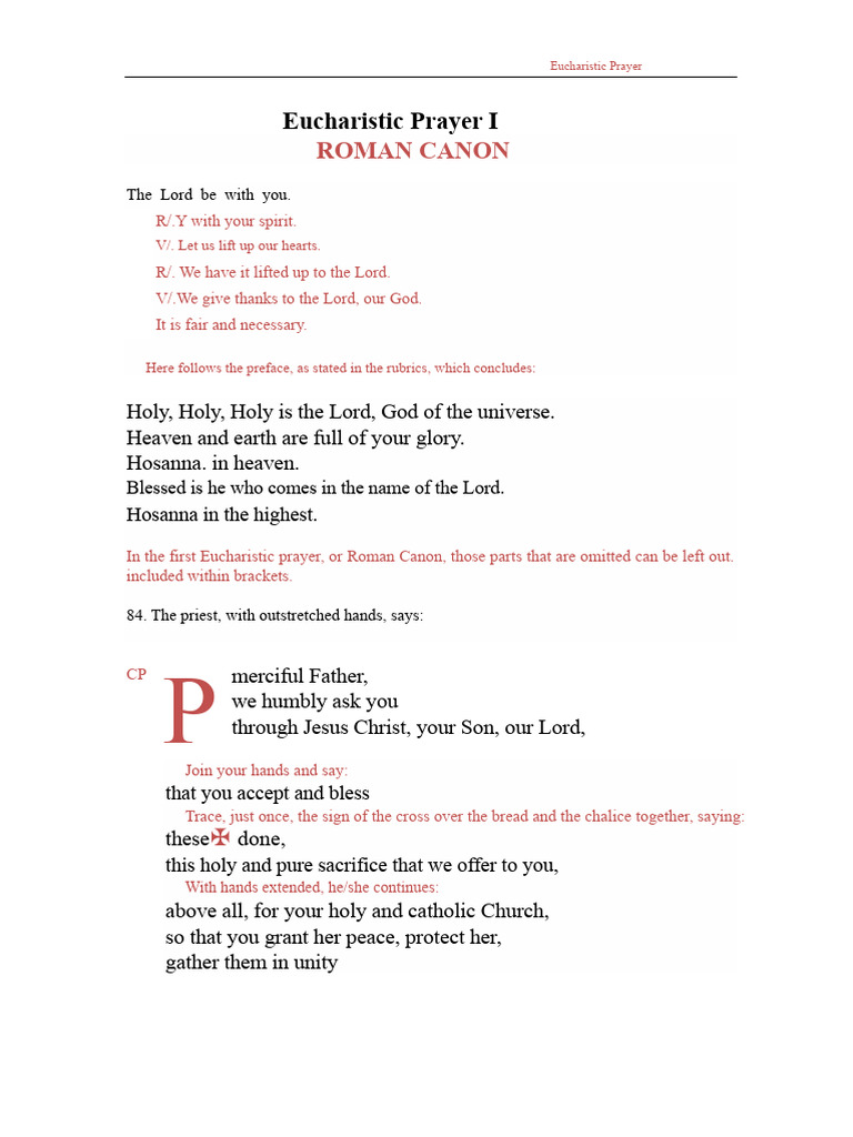 Eucharistic Prayer I: Roman Canon Guide | PDF | Eucharist | Liturgical Year
