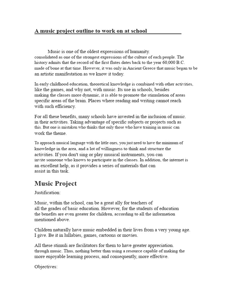 A Music Project Outline For Working at School | PDF | Knowledge | Learning