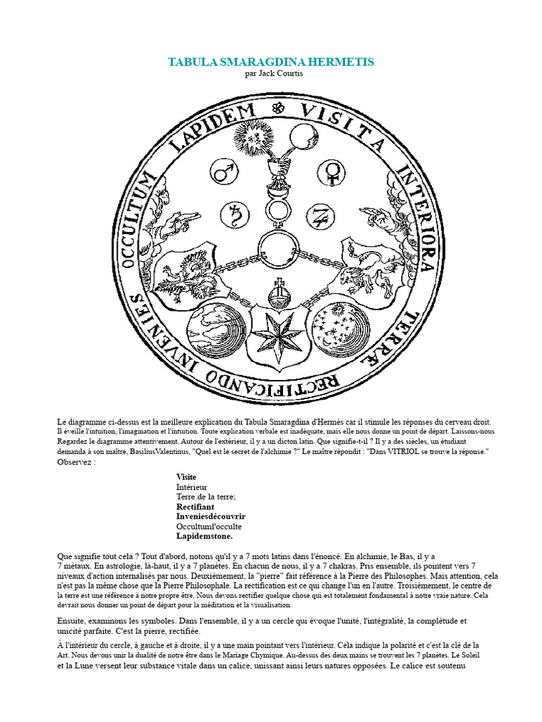 Interprétation du Tabula Smaragdina Hermetis | PDF
