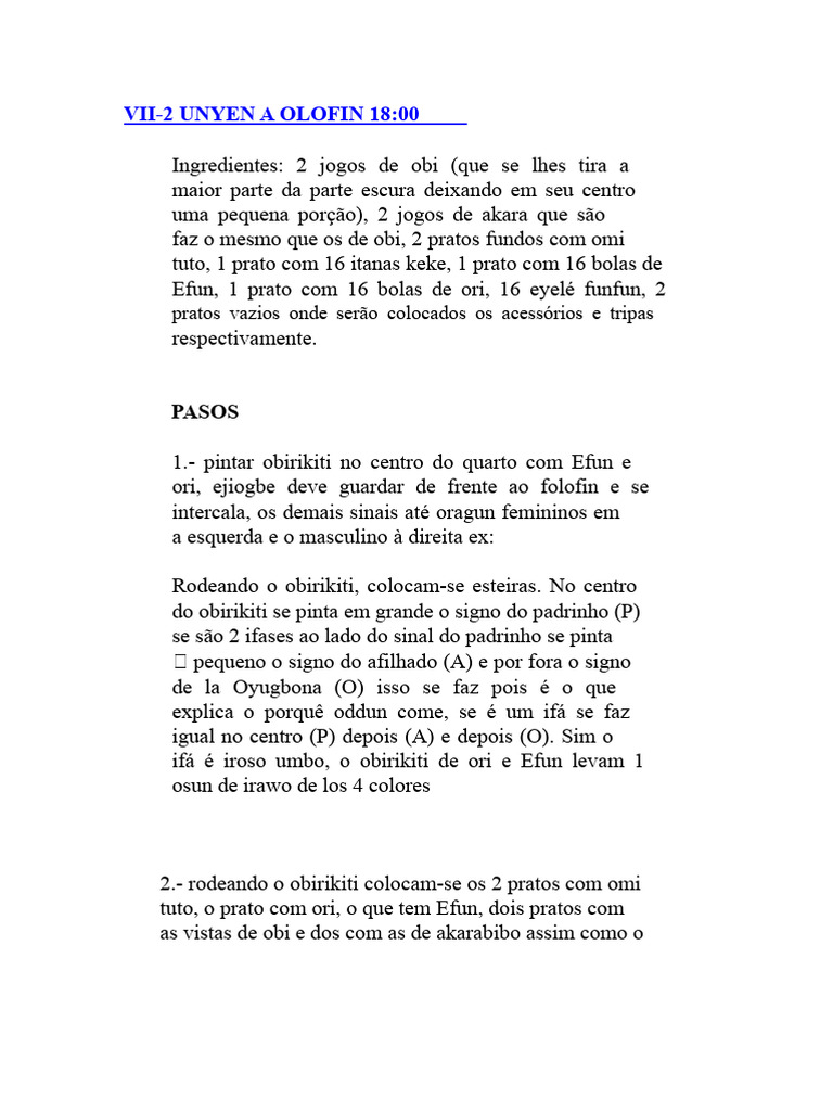 Ritual de Olofin e Oddun | PDF