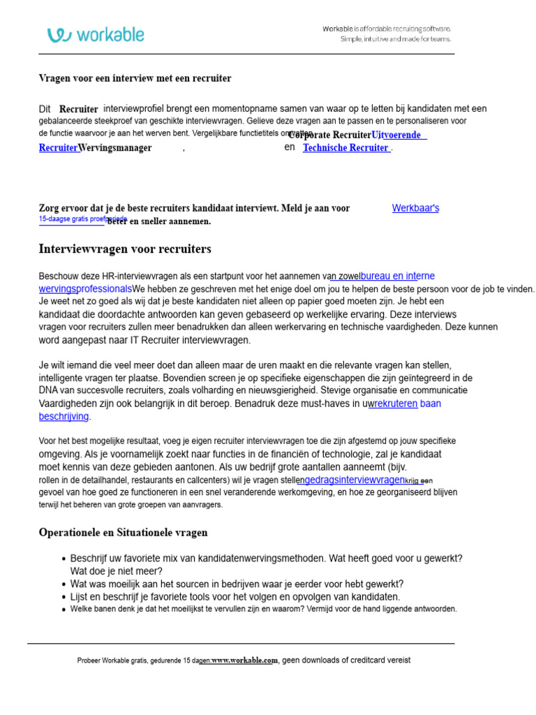 Recruiter Interview Vragen | PDF