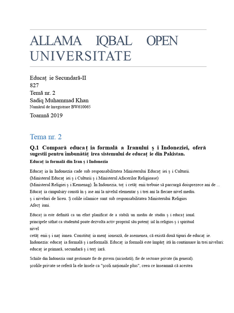 Allama Iqbal Open Universitate: Tema Nr. 2 | PDF