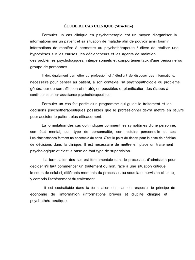 Formulation de cas en psychothérapie | PDF | Psychothérapie | Psychologie