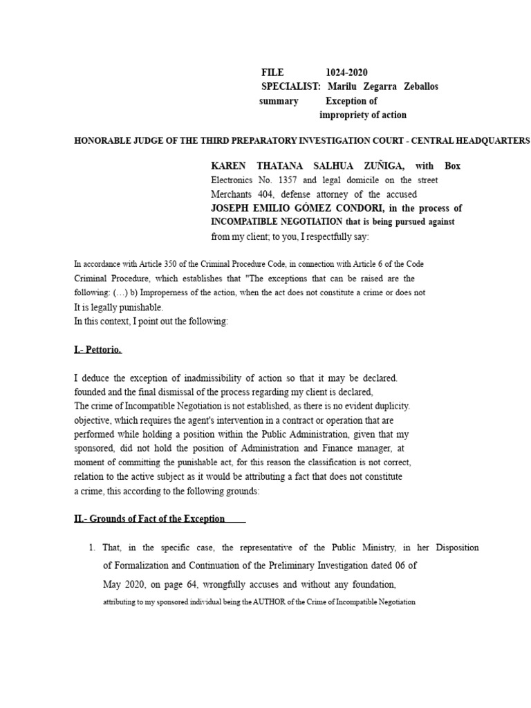 Exception of Inadmissibility of Action | PDF | Crimes | Crime & Violence