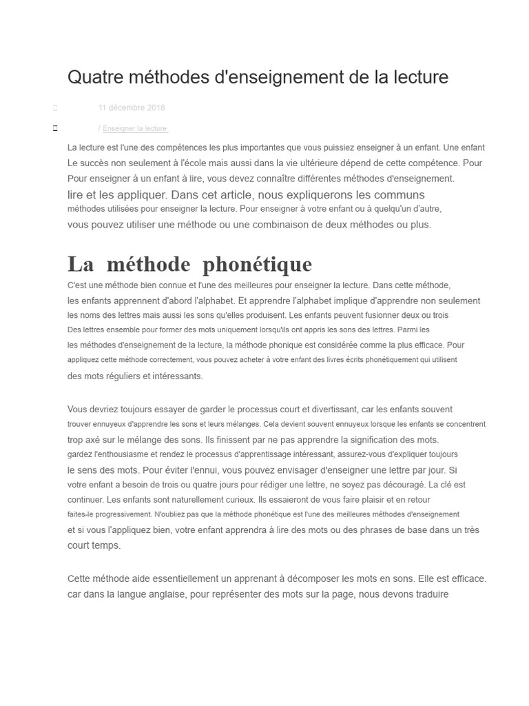 Méthodes d'enseignement de la lecture | PDF | Apprentissage | Linguistique