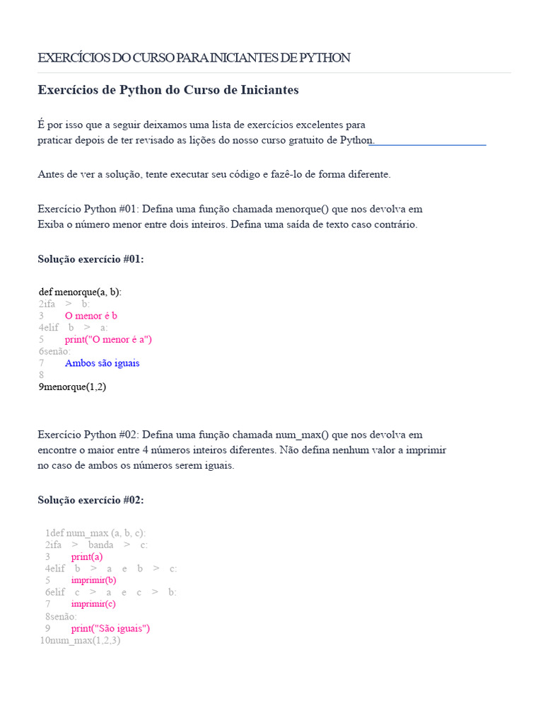 Exercícios Práticos de Python | PDF | Python (linguagem de programação)