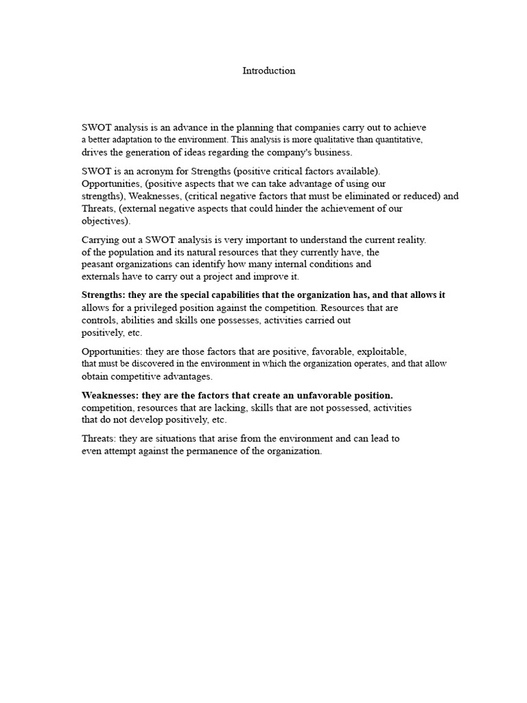 Objectives of SWOT Analysis Explained | PDF | Swot Analysis | Business